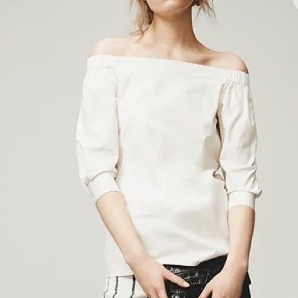 Theory white cotton off the shoulder blouse, size small